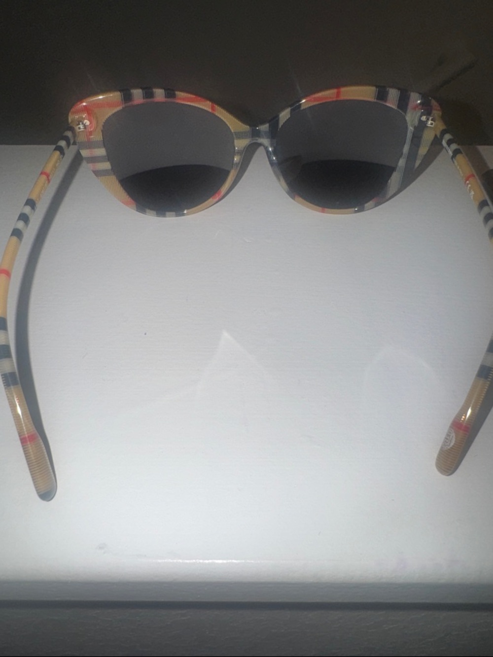 Burberry Beige and Black Striped Sunglass Arm with Plaid Accent - Picture 4 of 9